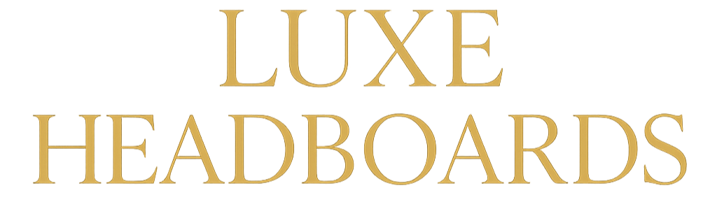 Gold text 'LUXE HEADBOARDS' on a white background